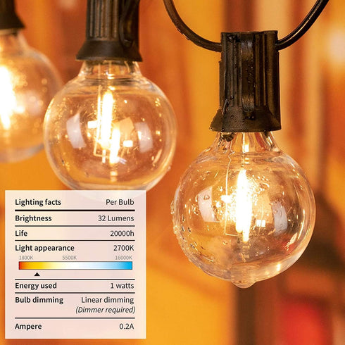 RYKUG 50FT 27 G40 Bulbs (2 LED Outdoor String Lights with Spare) Connectable Yard Hanging Lights for Party Tents Patio