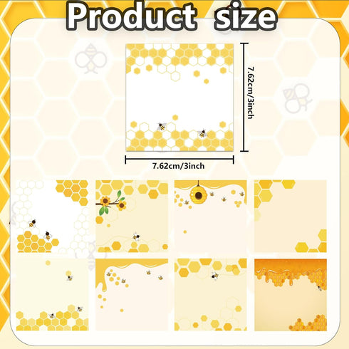 9 Pieces Bee Sticky Notes 3x3 Inch Cute Bee Note Pads Adesive Bee Memo Notes for School Office Home Supplies Students Teachers Gift