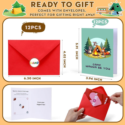 HAVVOY 12 Summer Camp Greeting Cards, Sleepaway Camp Postcards Stationary Letter and Envelopes for Funny Party Holiday