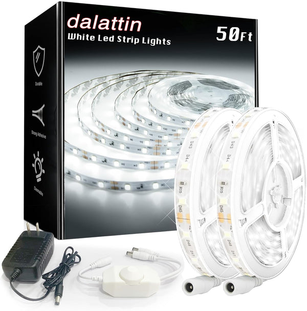 dalattin White LED Strip Lights 50ft Dimmable Bright 24V Led Light Strip