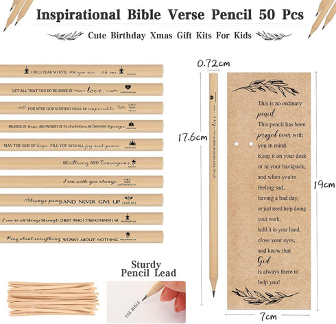 Yeaqee 50 Pcs Bible Verse Pencils Bulk, Christian Back to School Gifts with Inspirational Bookmarks for Students (Rope)
