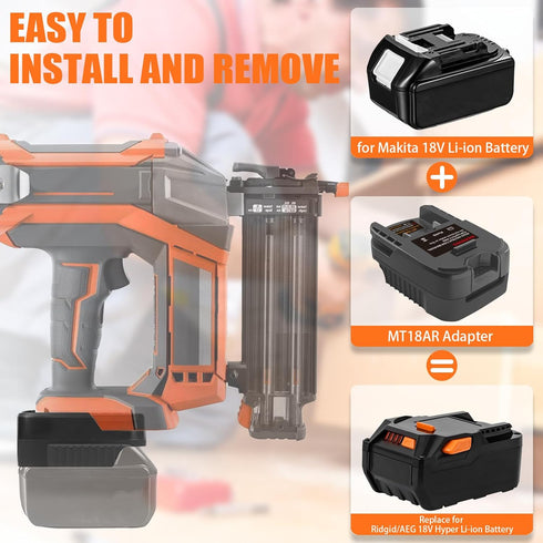 Adapter for RIDGID AEG 18V Cordless Tools, Fits Makita 18V Li-ion Battery Converter, Adapter Only