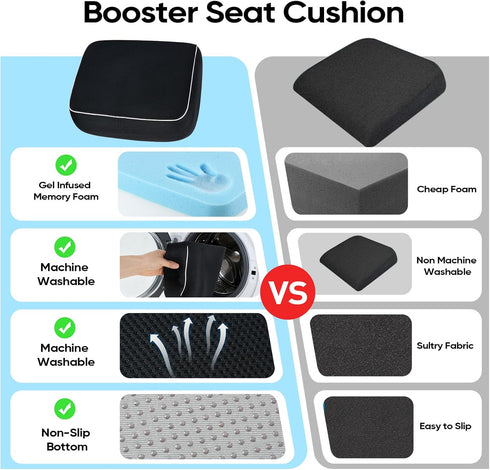 Tailbone 6"-Black Thick Chair Cushions, Office Booster Seat Cushion to Pain Relief, Non Slip Memory Thick Foam Cushion
