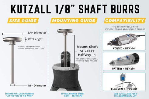 Kutzall Original Rotor Saw Burr, 1/8" Shaft, Coarse, 3/4" Dia. x 1/8" Length, Woodworking Attachment