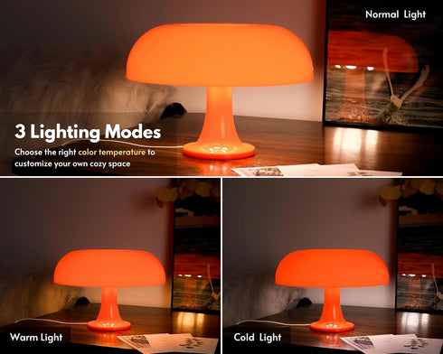 Dimmable 3 Mushroom Lamp Orange Mushroom Table Lamp with Lighting Modes, Charging LED Desk Lamp for Women's Gift Home