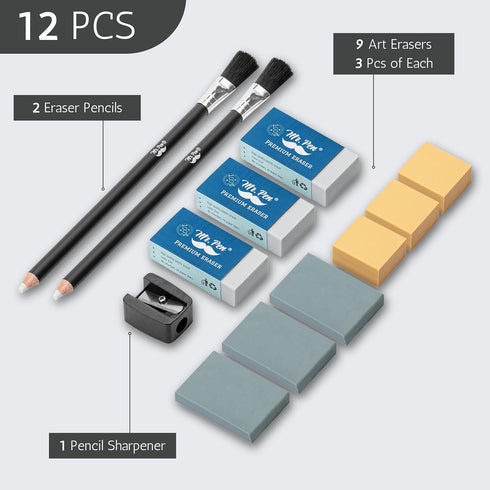Mr. Pen Art Eraser Set, 12 Pcs Pencil Erasers for Artists, Drawing Erasers for Art