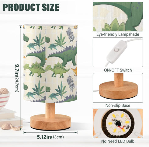 Dinosaur Green Dino A Lamp for Girls Boys Bedroom Bedside Table Lamp with USB Port LED Kids Nightstand Lamp Wood Base