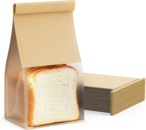 5.1"x3.9"x 11.0" Packaging (100, FireKylin Bakery Bags with Tin Tie Tab Lock Bread Bags for Homemade Bread Cookie Bags
