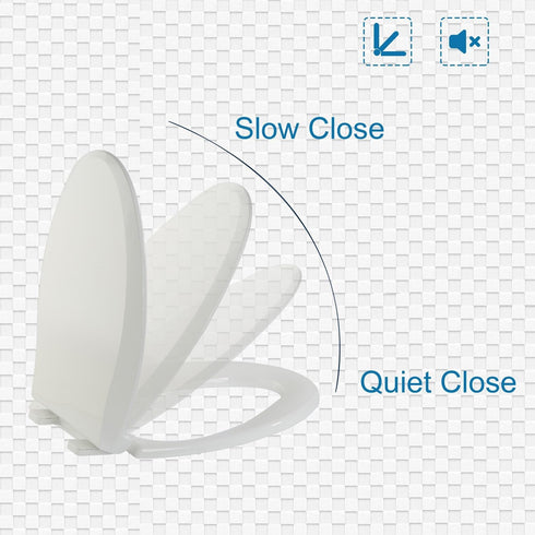JINGZE Elongated Toilet Seat Slow Close, Quiet Toilet Seat Cover with Never Loosen Durable Toilet Seat Lid Easy