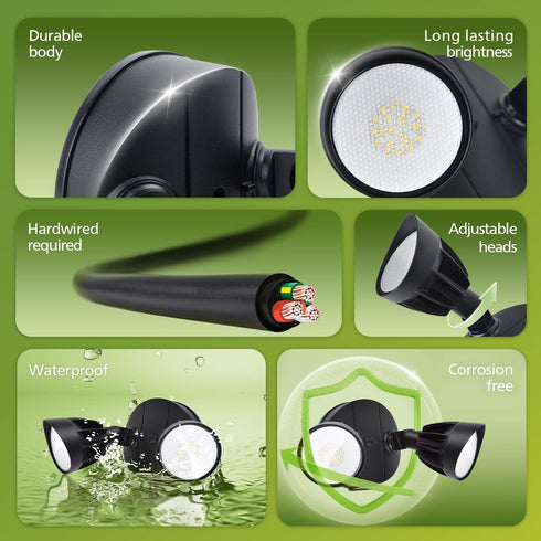 44W 3500LM 2 Heads5000K Philips LED Security Flood Light OutdoorSwitch Controlled Aluminum Security Light, Adjustable