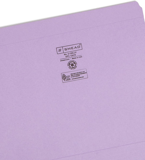 Smead File Folder, Reinforced Straight-Cut Tab, Letter Size, Lavender, 100 per Box (12410)