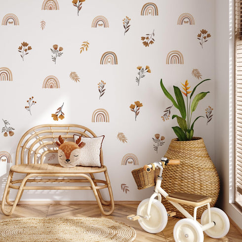 Set 96 (12 YouRfocus Boho Rainbow Floral Wall Decals for Nursery & Kids Room of Removable Peel and Stick Wall Stickers