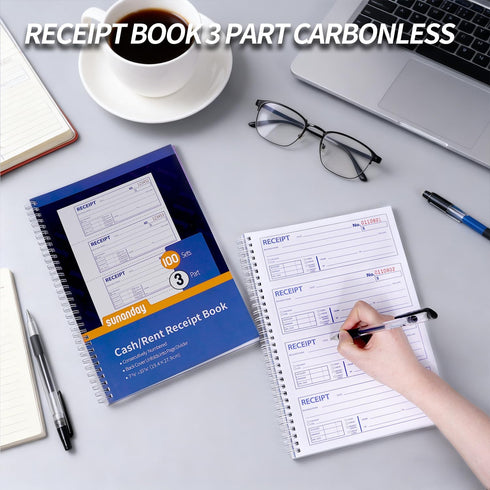 sunanday 6 Pack Insert,7-5/8" 10-7/8" Bound,3 Carbonless,100 Sets Book,4 Large Money and Rent Receipt Books