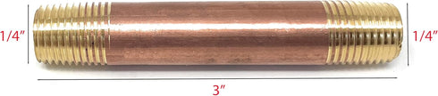 Metal Magery Brass Long Nipple, 1/4" X 1/4", 3" Length Male NPT Pipe Fitting