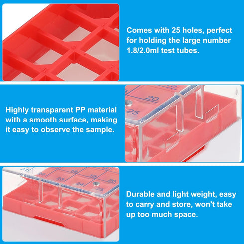 PATIKIL 25 Well Centrifuge Tube Freezer Storage Box, 3 Pcs Polypropylene for 1.8ML and 2.0ML Tubes