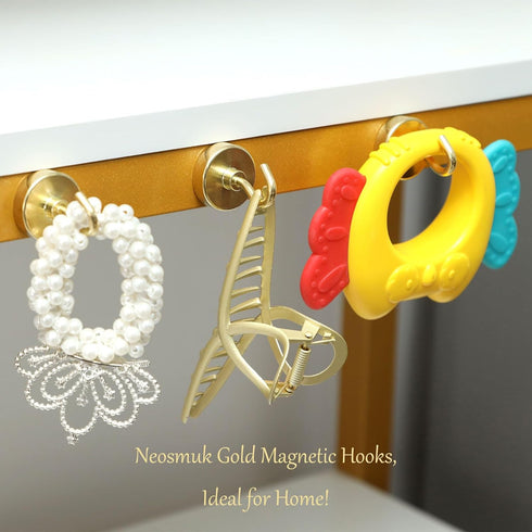 Neosmuk Heavy Duty Magnetic Hooks, Strong Neodymium Magnet with Hook for Fridge, 10 Pack, Golden, Toolbox, Grill.