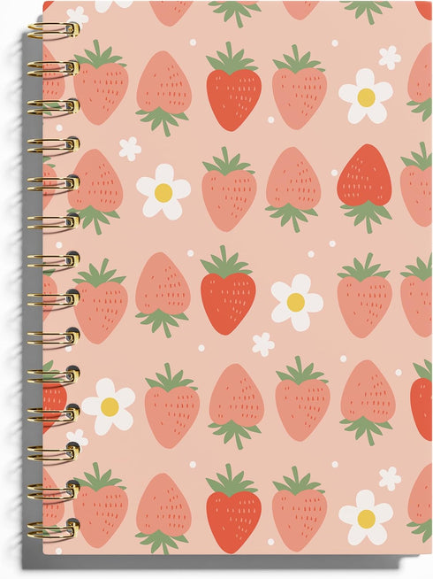 Strawberry Journal, Aesthetic Spiral Notebook for Women, Cute Composition Notebook, 5.5x8.3 Hardcover Office Supplies