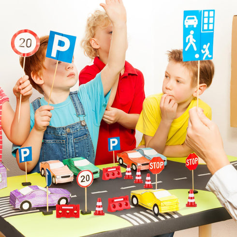 24Pcs Set, NUOBESTY Mini Traffic Cones and Roadblocks Marker Cones with Mini Barricades Toy Car Track Accessories