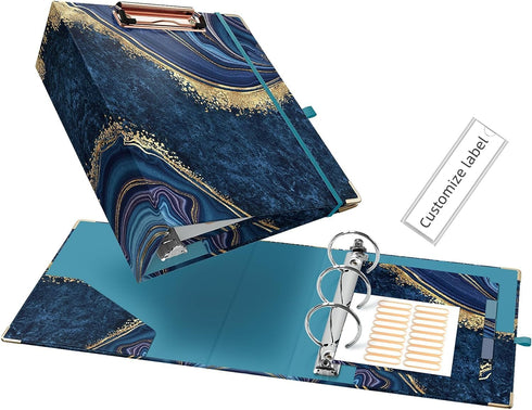 Ospelelf Mini 3 Ring Binder, 2 Inch, Cute for 5.5" x 8.5", Includes 5 Tab Dividers, Blue Marble for School and Office