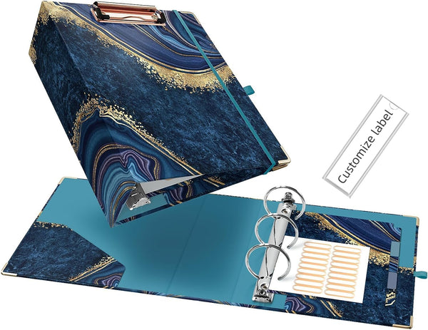 Ospelelf Mini 3 Ring Binder, 2 Inch, Cute for 5.5" x 8.5", Includes 5 Tab Dividers, Blue Marble for School and Office