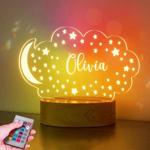 Personalized Baby Gift Name Night Light for Kids Girls Boys Nursery Decor with Stars & Cloud Acrylic Light - Includes