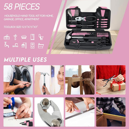 58 Set, Toolbox MARTCOLOR Piece Household Tool General Household Hand Tool Kit with Plastic Storage Case, All Purpose