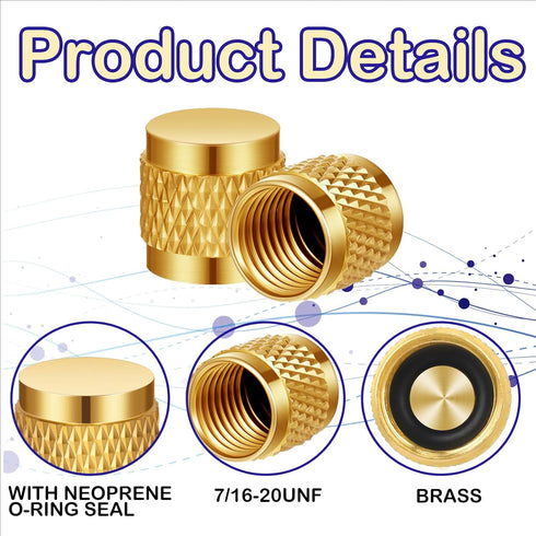 1/4'' Flare Cap, Round Brass HVAC Locking Caps with Neoprene O-Ring Seal, AC Service Valve Caps (25 Pcs)