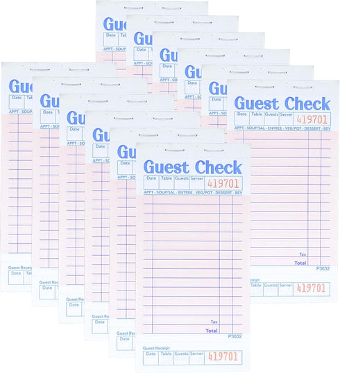 Officeva Budgenix Guest Checks Server Note Pads 12 Pack 600 Orders, Pink Guest