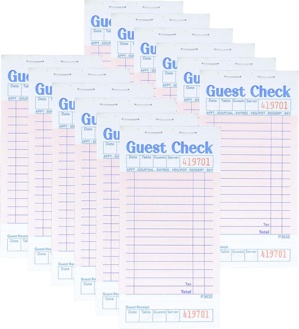 Officeva Budgenix Guest Checks Server Note Pads 12 Pack 600 Orders, Pink Guest
