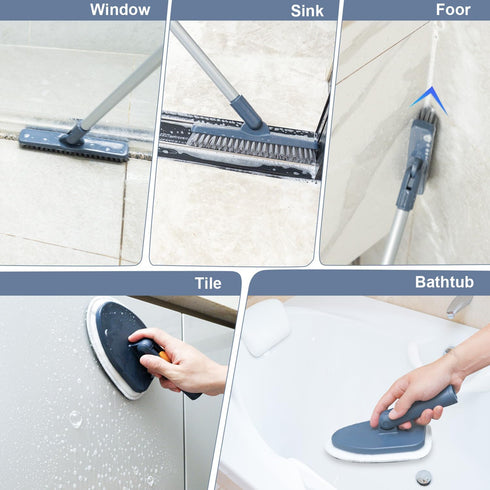 Brush,4 1 54.7'' Shower Cleaning in Tile Tub Shower Scrubber with Long Handle Stiff Bristles Sponge Brush Grout Brush