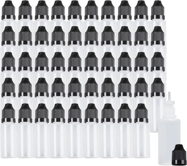 50PCS 15ml LDPE Plastic Thin Tip Dropper Bottles, Small Empty Squeeze Bottles with Black Caps, BPA Free