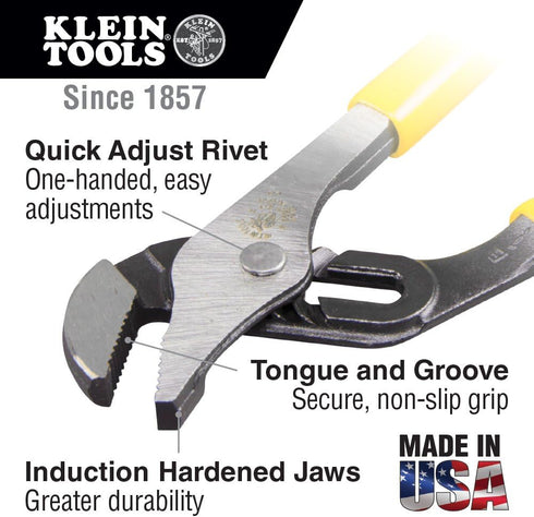 Klein Tools D502-6 Pump Pliers, Dipped 6-Inch Tongue and Groove, Yellow by Klein Tools