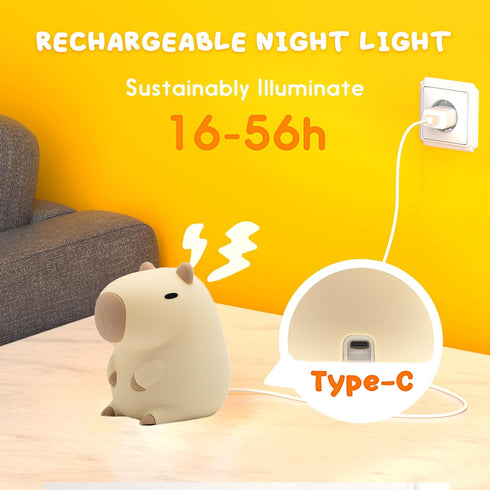 UNEEDE Cute Capybara Night Light, Novelty Animal Silicone Nursery Night Light Rechargeable Table Bedside Lamp