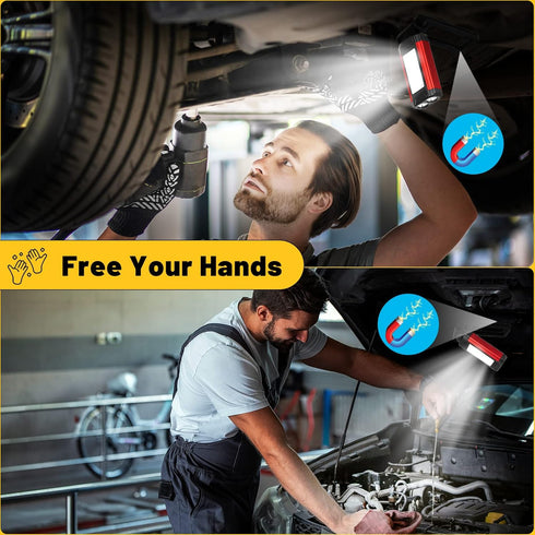 2 Pack, 7 (2, YiaMia Rechargeable LED Magnetic Work Light Portable Tool Gifts for Men, Flashlight Modes with Kickstand