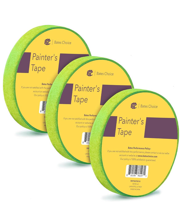 Bates Painters Tape, 0.7-Inch, 54 Yards/Roll, 3 Pack, Green, Wall Safe Masking Tape for Painting