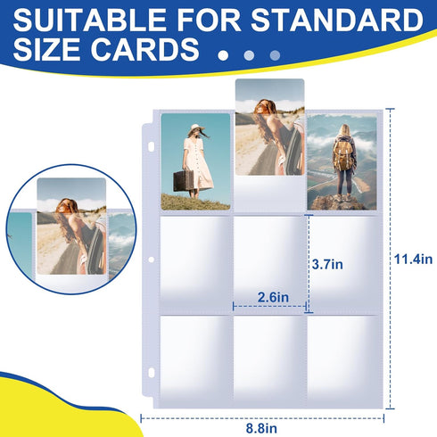 7200 9 3 Cards(400 Pockets Card Sleeves Binder Sheets, Pocket Card Sleeves for Ring Binder, Trading Cards Sleeves Fit