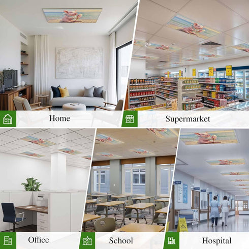 Yomandocix 4x2 feet,4 Pack Classroom,Summer Ice Cream Pig Fluorescent Light Covers for Ceiling Lights Magnetic Light