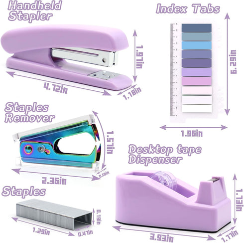 Purple Office Supplies Set, UPIHO Stapler and Tape Dispenser Set, Office Desk Accessories Kit with Stapler, Tape, Remover, Staples, Clips, Scissor and Tabs for Women, Clerks… by UPIHO