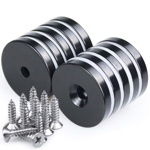 LOVIMAG 1.26”D x 0.2”H Black Epoxy Coated Neodymium Disc Magnets with Countersunk Hole, Pack of 10