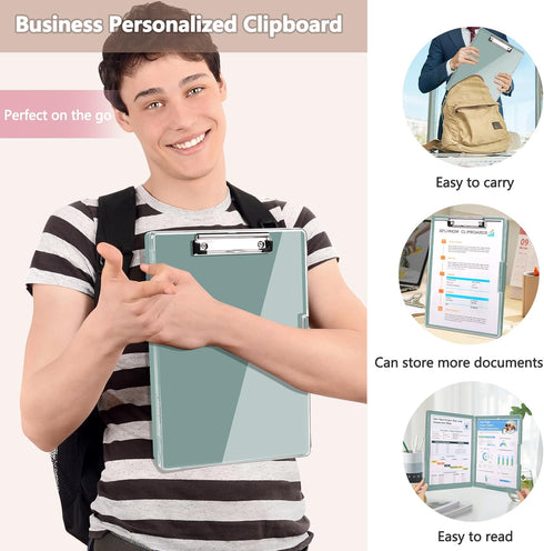 Heavy Duty Clipboard with Storage, 8.5x11 Clip Boards with 2 Storage Cases, Dark Green Nursing Clipboard Folder