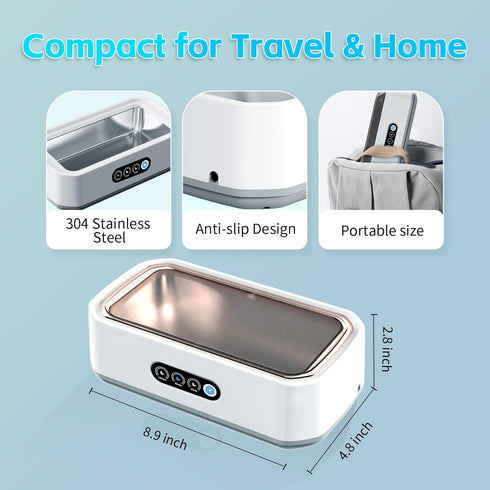 50kHz 3 22 oz Straps,304 Ultrasonic Jewelry Cleaner, Professional Portable Jewelry Cleaner Ultrasonic Machine