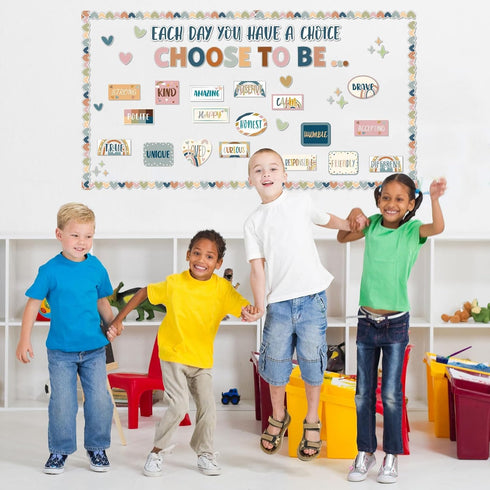 BOHO Motivational Bulletin Board Set Inspirational Classroom Decor with Positive Posters and Rainbow Accent Cutouts