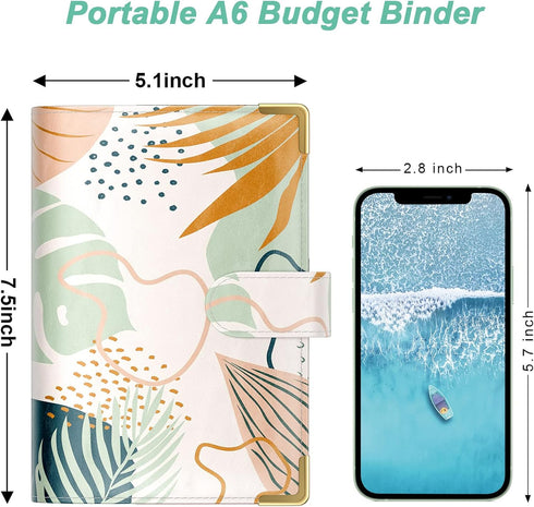 Budget Binder with Zipper Envelopes - A6 Money Saving Cash Envelopes, PU Leather Budget Planner for Women