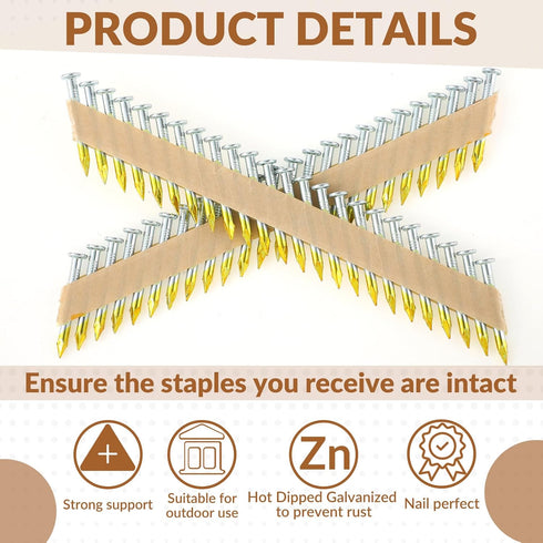 Hicarer 1000 Count Framing Nails, 1-1/2 x 0.148 Inch 36 Degree Galvanized Round Head Nails for Woodworking