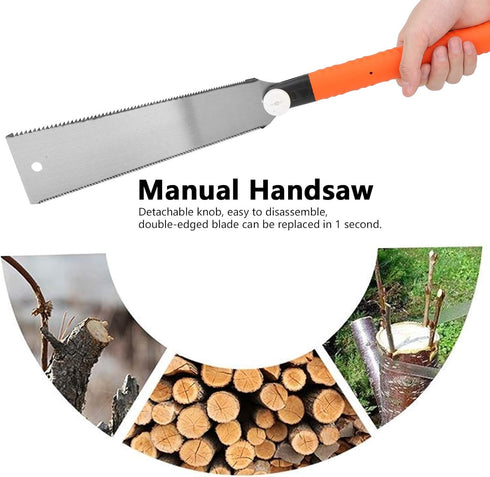 Japanese Hand Saw, 10 Inch Double Edge Pull Saw with Long Handle, Practical Tool for Woodworking