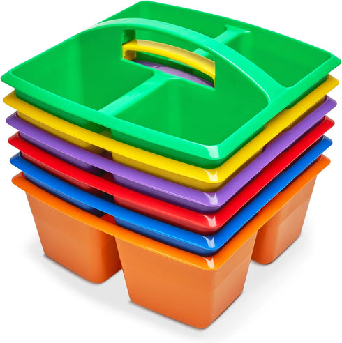 Really Good Stuff - Four-Equal-Compartment Caddies, Set of 6, Assorted Colors, Stackable Design