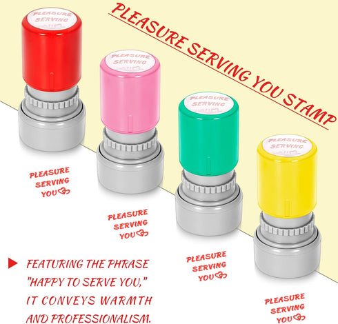 Philbinden 4 Pack Pleasure Serving You Stamp-Self-Inking Stamps for for Checks, Server Stamps, and Stationery Stamps