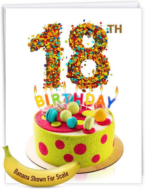 The Best Card Company Jumbo 18th Happy Birthday Card (8.5 x 11 Inch) - Notecard with Envelope for 18 Years