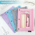 SKYDUE Pencil Pouch for 3 Ring Binder, Clear Window Pencil Case with Smooth Zipper for Girls Boys, Pink & Purple