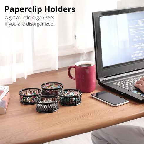 Mesh Paper Clip Holder, 4 Pack Paperclip Holders for Desk, Wire Mesh Bowls, Organizer for Small Office Accessories